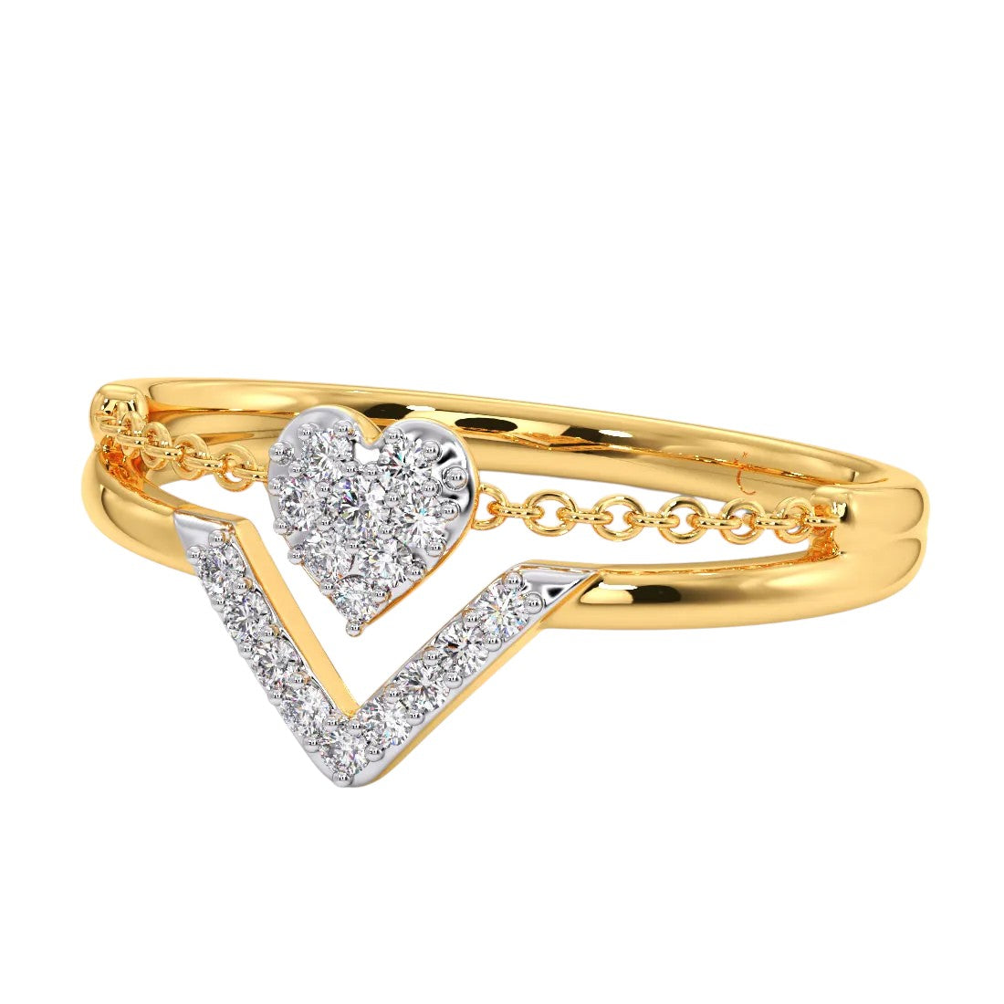 Cluster Heart 925 Sterling Silver Elegant Gold Plated CZ Stone Light Weight Ring For Women By Kesardeep